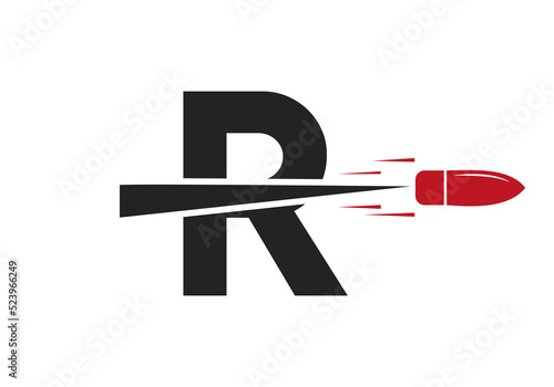 Letter R Shot Bullet Logo Vector Template Concept For Defense Logotype