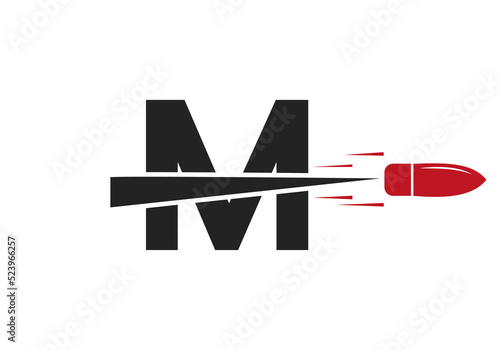 Letter M Shot Bullet Logo Vector Template Concept For Defense Logotype