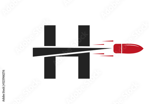 Letter H Shot Bullet Logo Vector Template Concept For Defense Logotype