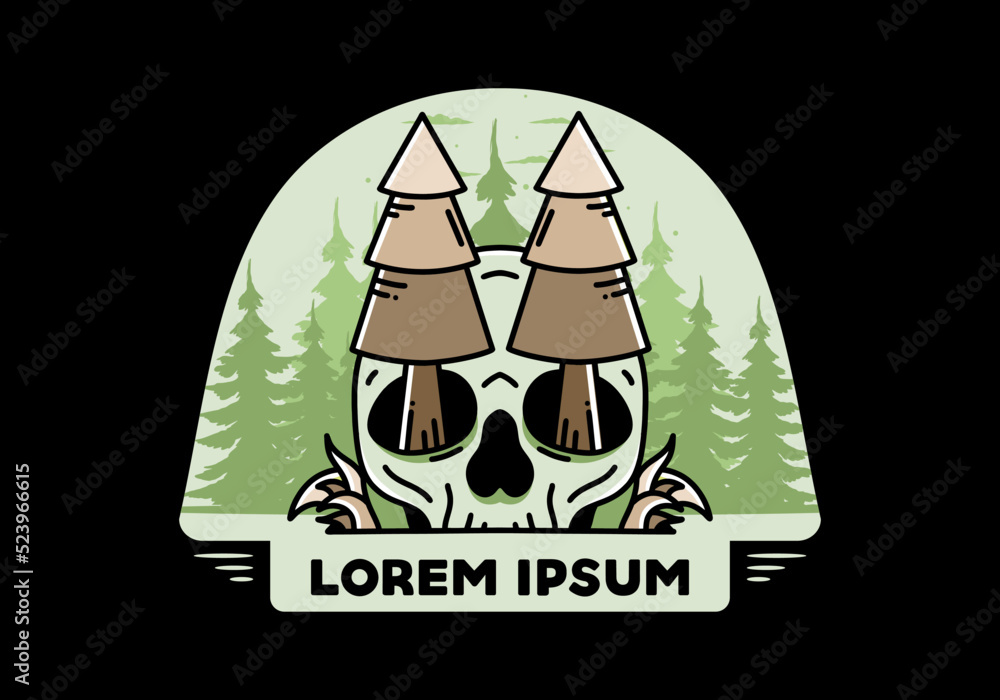 Pine trees stuck in skull illustration design Pine trees stuck in skull illustration design
