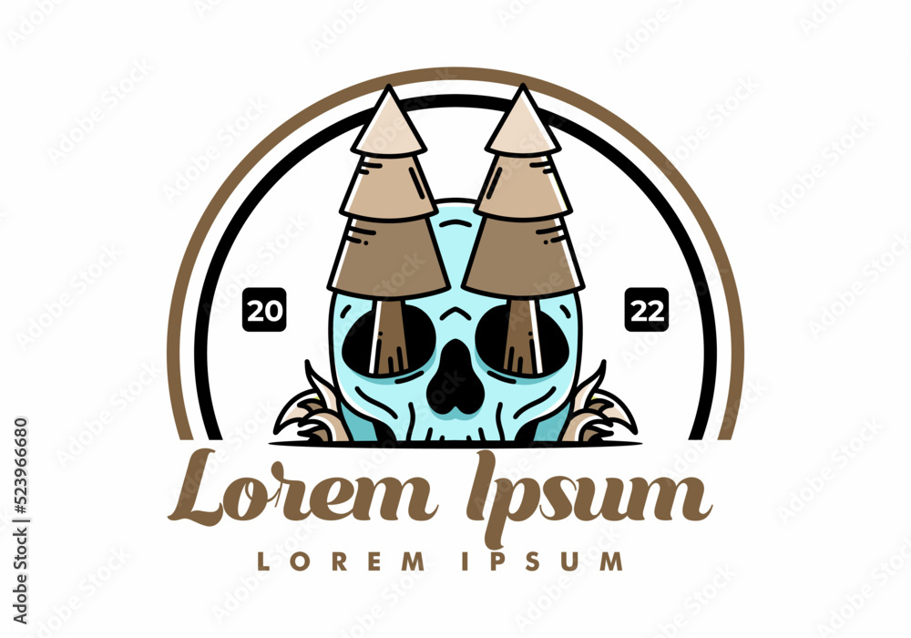 Pine trees stuck in skull illustration design Pine trees stuck in skull illustration design