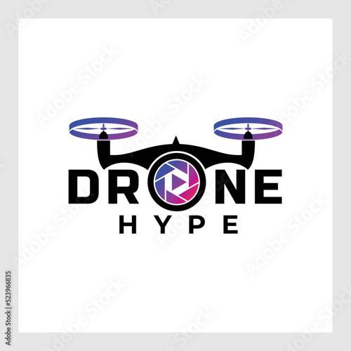 Drone Logo Design Vector Template, Colorful Lens Camera