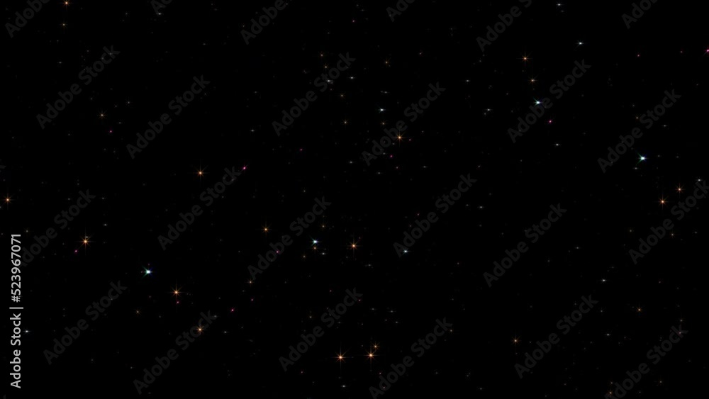 Loop rotation colorful star particles fire falling down on black background. 4K 3D animation of fiery glowing flying ember burning ash particles. Loop rotation colorful star particles fire falling down on black background. 4K 3D animation of fiery glowing flying ember burning ash particles.
