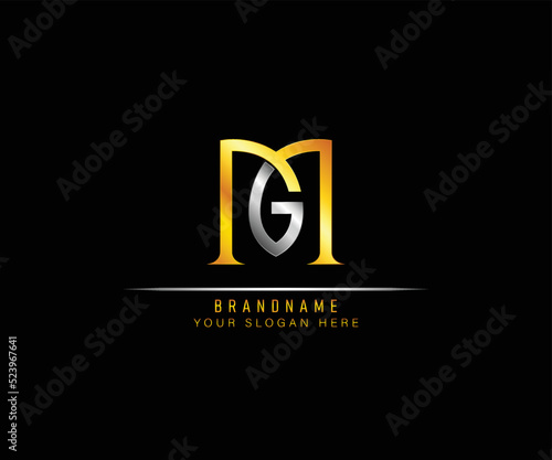 Creative elegant trendy unique artistic silver and gold color MG initial based Alphabet icon logo. Initial letter MG logo template. Luxury M G logo template.