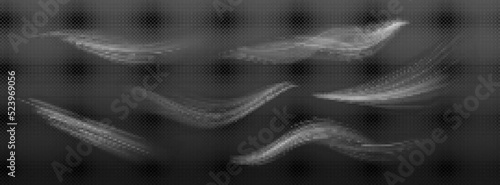 Wind, white smoke or cold air motion effect isolated on transparent background. Vector realistic illustration of abstract wind flows, dust flows or scratch lines