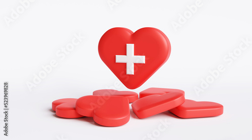 3D heart background, heartbeat, red heart rate. Medical concept, health check, blood pressure measurement, good health care, healthy pulse, medical pulsometer element. 3d rendering illustration. photo