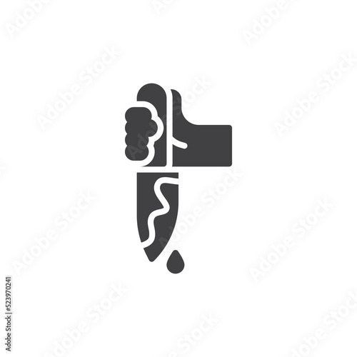 Hand with bloody knife vector icon