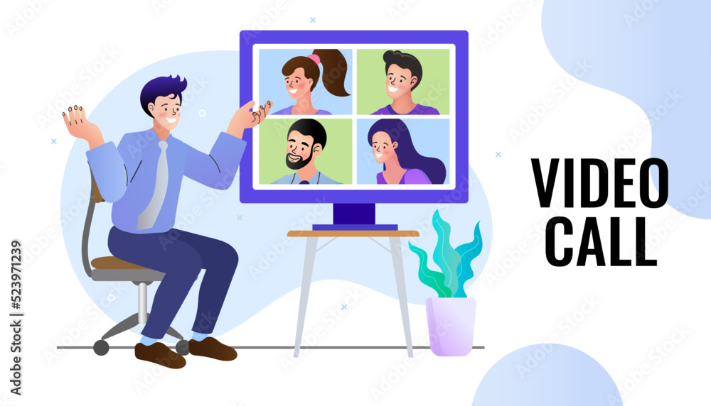 Online work from home meeting. Vector Illustrations flat design concept video conference. EPS10.