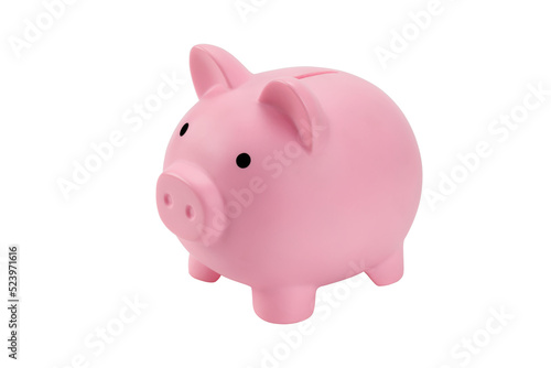 Pink piggy bank isolated on white background with clipping path. photo
