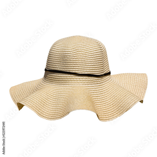 Vintage straw hat fashion for women on transparent background - PNG format.