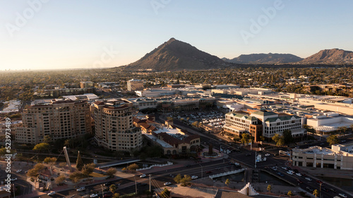Aerial sunset view of the downtown area of Scottsdale, Arizona, USA. photo