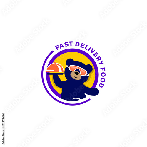 Fast Delivery Food With Bear Mascot Sticker Logo Vector Elegant Unique