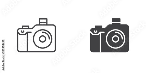 Photo camera icon, line and glyph version