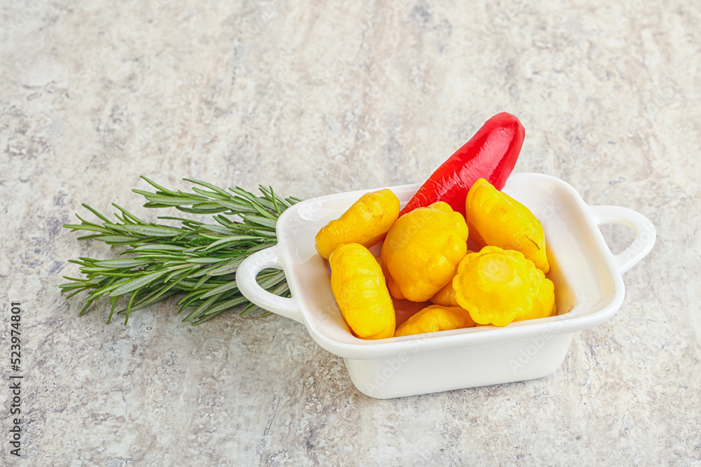 Pickled yellow patisson natural snack Pickled yellow patisson natural snack