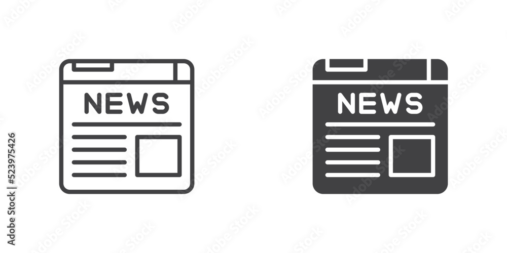 Newspaper icon, line and glyph version Newspaper icon, line and glyph version