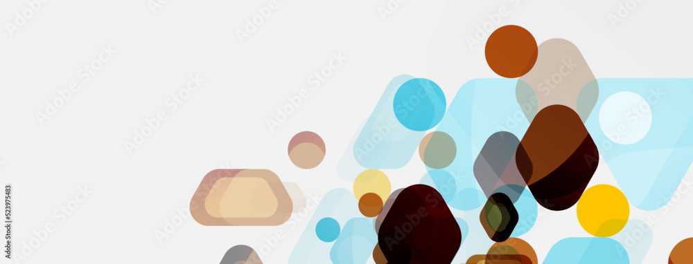 Fototapeta premium Color bubbles and rounded geometric shapes on white. Vector geometric minimal abstract background for wallpaper, banner, background, landing page