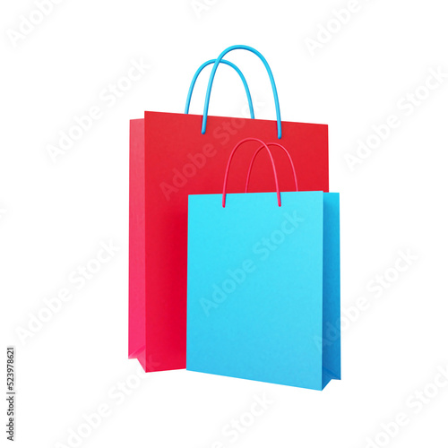 3D Paper bag. Online shopping concept. 3d render illustration