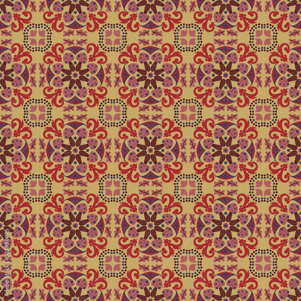 Nature Seamless Pattern Mushroom Plant Background Damask Art Nature Seamless Pattern Mushroom Plant Background Damask Art