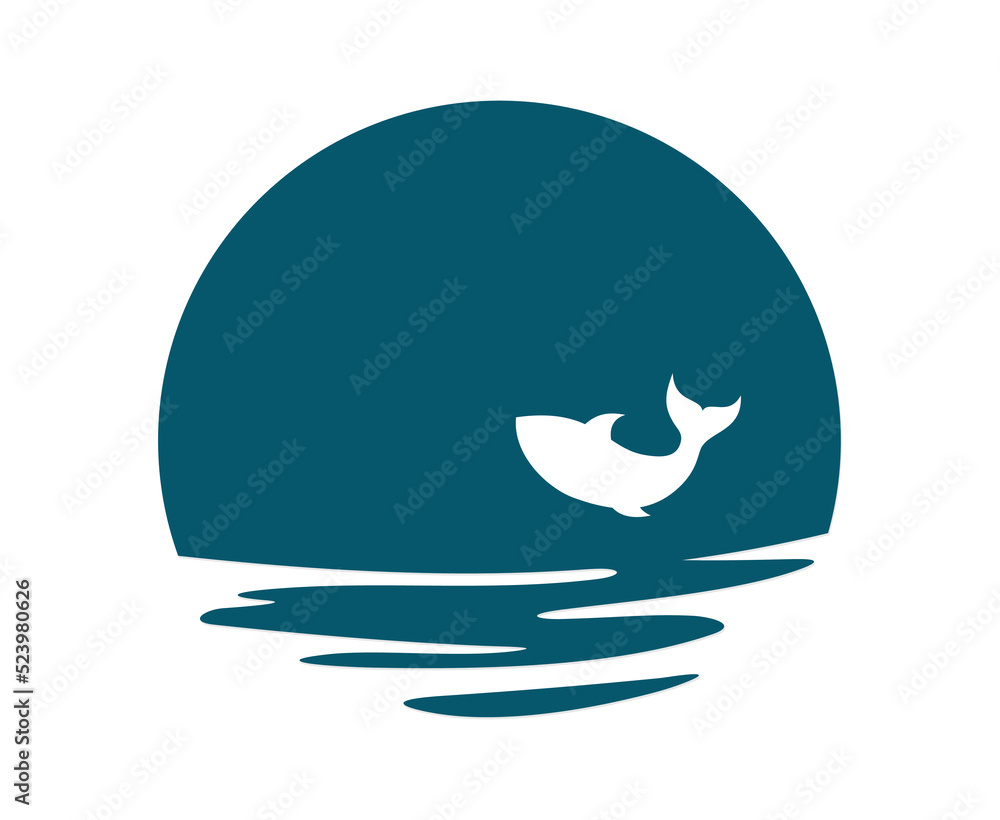 Fish symbol in the sea with moon. Fish symbol in the sea with moon.