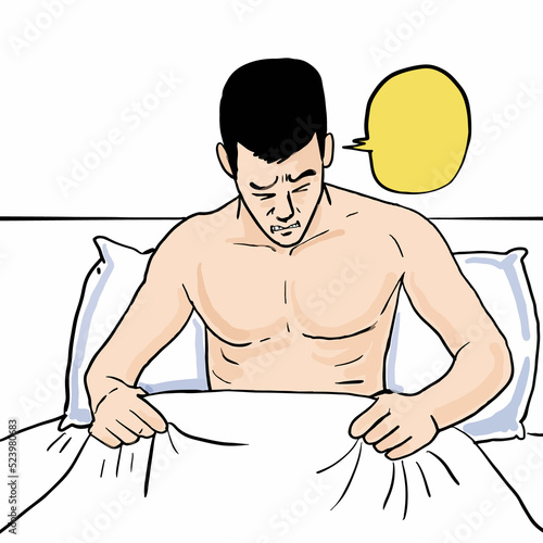 Foto Cartoon men have problems with premature ejaculation during sex.