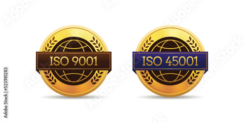 Premium Gold International standardize organization ISO 9001 45001 number verified label badge design
