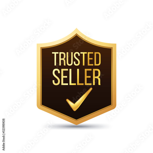 Premium Golden color Trusted Seller Business Commercial Verify label badge with tick icon.