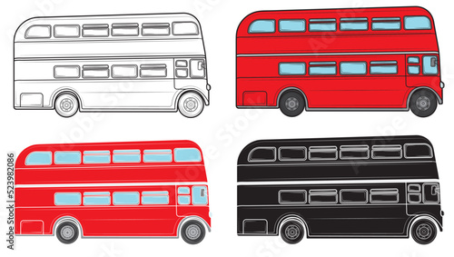 Set of Double-decker bus in London in isolate on a white background. Vector illustration. photo