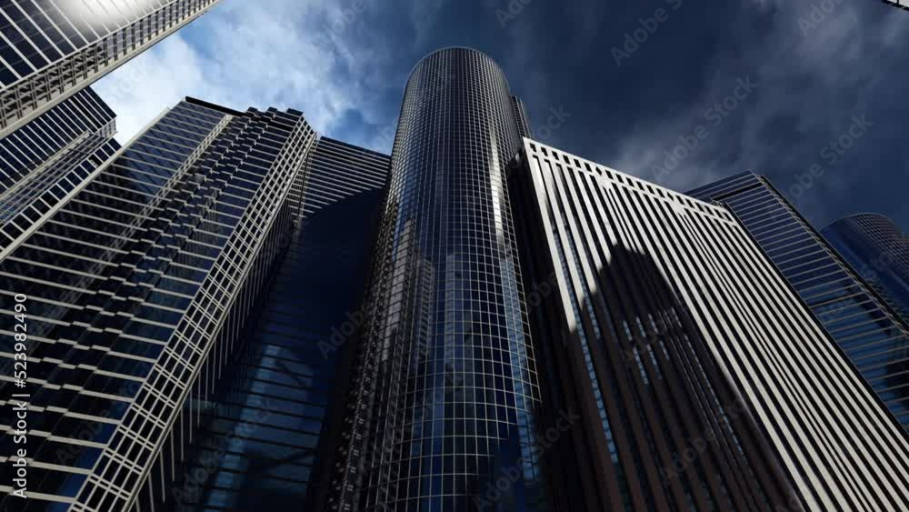 Animation of the business center. buildings with mirrored windows on the background of the sky . Animation of the business center. buildings with mirrored windows on the background of the sky .