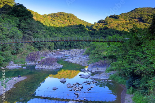 Huliaotan Suspension Bridge at peishih river in Pinglin Taipei, Taiwan