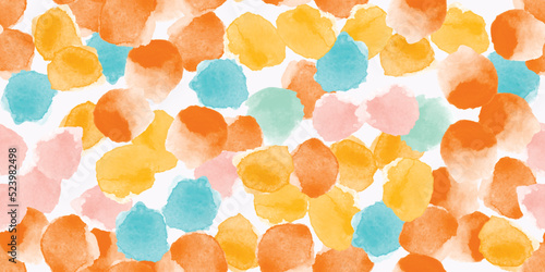 Colorful seamless pattern, background, collage with different watercolor shapes and stains. Vector illustration, wrapping paper