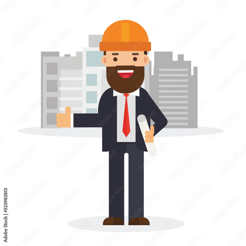 Architect man Character Wearing Orange Safety Architect man Character Wearing Orange Safety