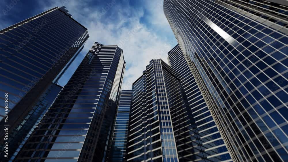 animation of a business center. buildings with mirrored windows on the background of the sky. animation has an alpha channel animation of a business center. buildings with mirrored windows on the background of the sky. animation has an alpha channel