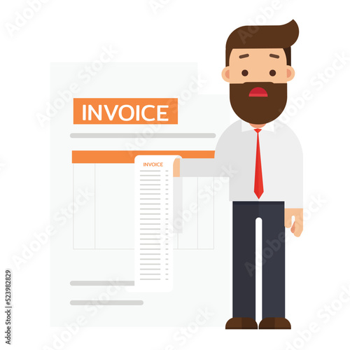 Pay big bill businessman holding long bill