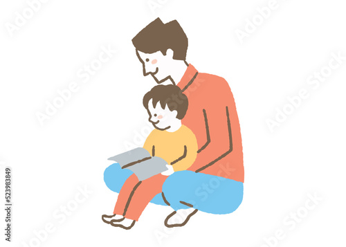 子供に本を読むお父さん_色