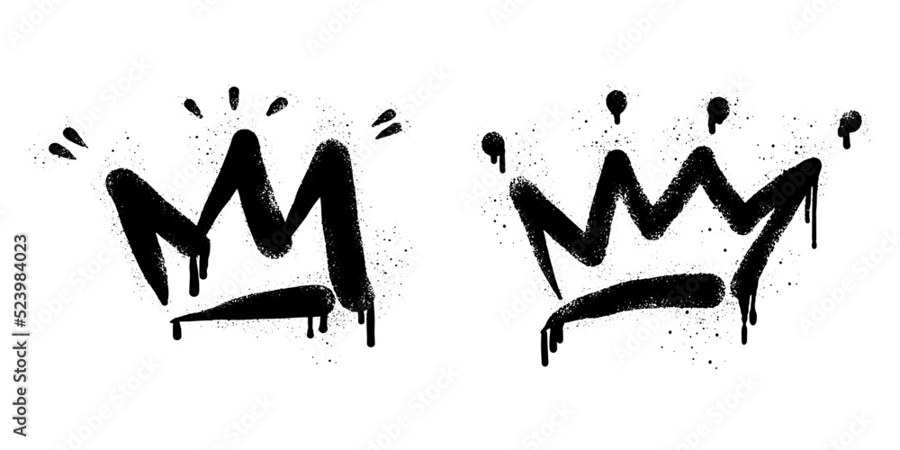 collection of Spray painted graffiti crown sign in black over white. Crown drip symbol. isolated on white background. vector illustration - obrazy, fototapety, plakaty 