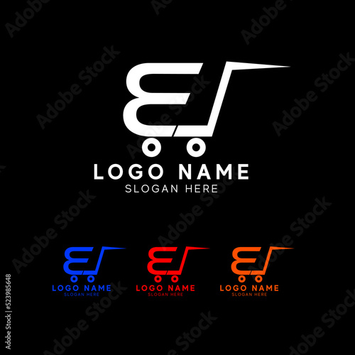 Initial Letter E Logo with shopping cart.