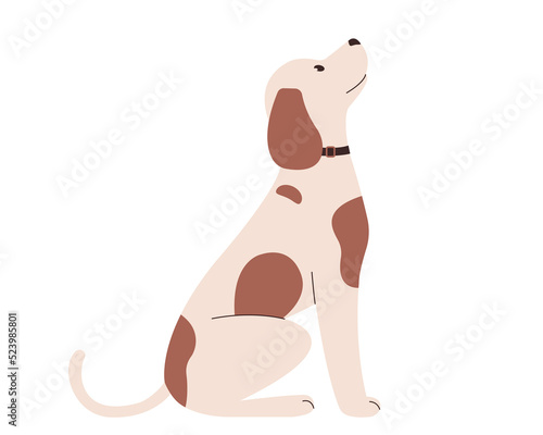 Cute spotted dog. White dog with red spots. Vector element of design