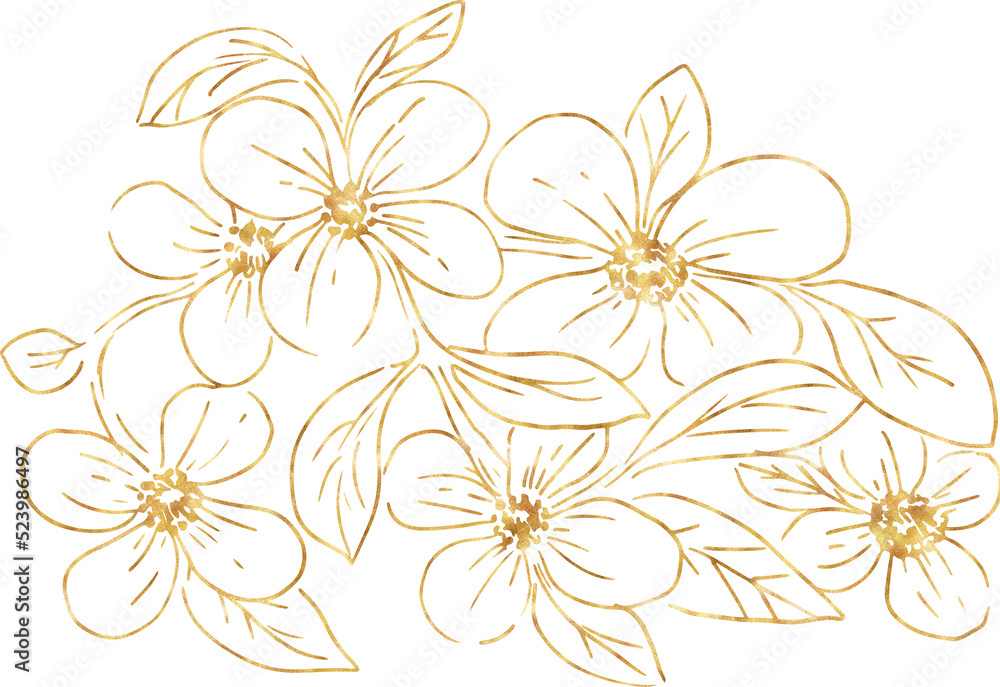 Fototapeta Gold flower hand drawn illustration