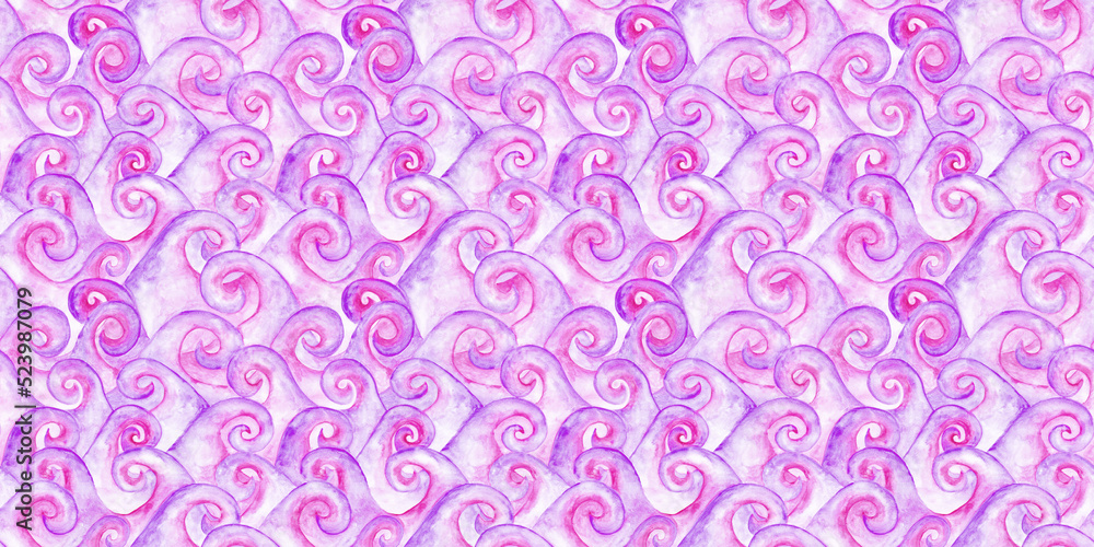 Waves seamless pattern. Purple watercolor wave endless print. Hand-drawn stormy sea illustration. Fairytale curly wavy wrapping paper design. Pacific ocean sketch on a wallpaper. Cute abstract waves. Waves seamless pattern. Purple watercolor wave endless print. Hand-drawn stormy sea illustration. Fairytale curly wavy wrapping paper design. Pacific ocean sketch on a wallpaper. Cute abstract waves.