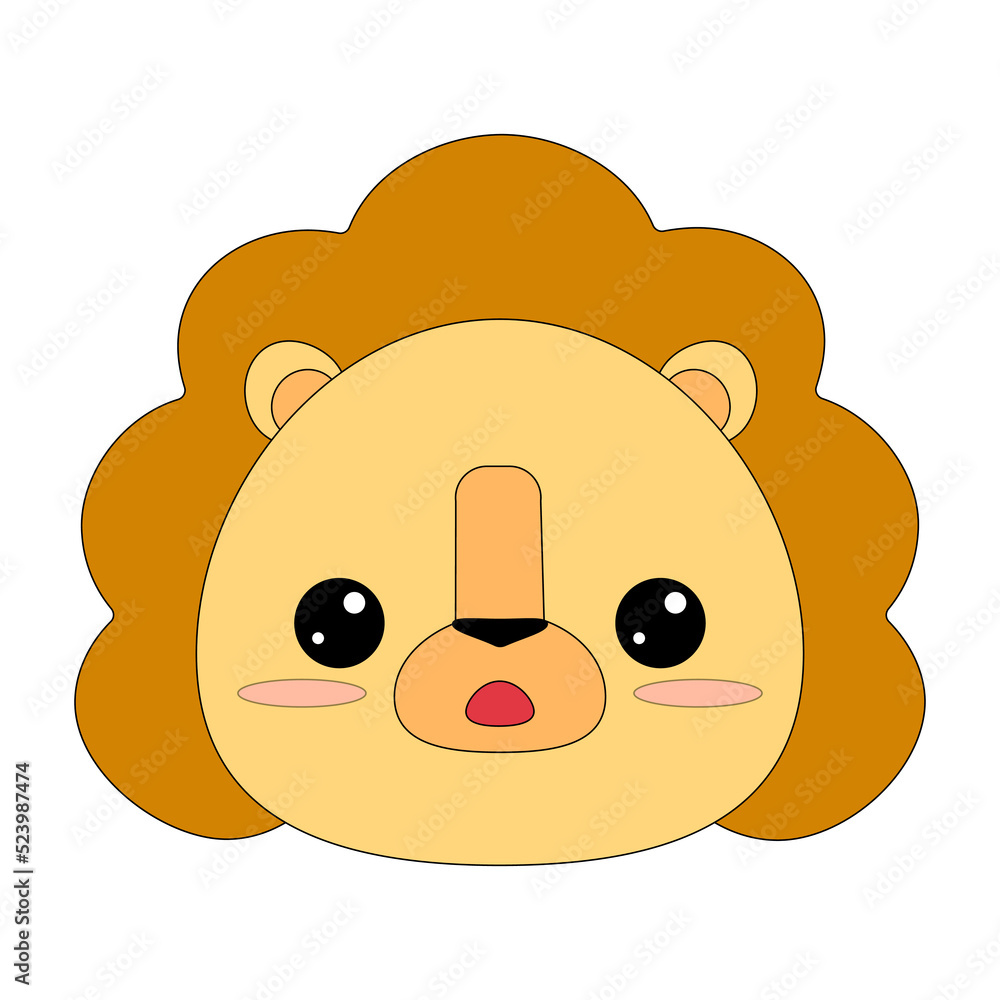 The head of a cartoon animal. Lion's head. Cute cartoon lion. Educational book with animals for preschool and kindergarten children The head of a cartoon animal. Lion's head. Cute cartoon lion. Educational book with animals for preschool and kindergarten children