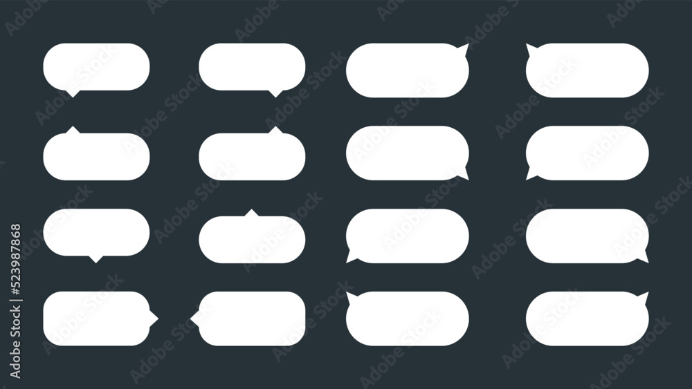 A set of 16 simple, rounded tooltips or speech balloons. Flat vector speech bubbles, dialogue balloons or text balloons. Can be used in comics and as tips, hints or notifications on websites. A set of 16 simple, rounded tooltips or speech balloons. Flat vector speech bubbles, dialogue balloons or text balloons. Can be used in comics and as tips, hints or notifications on websites.