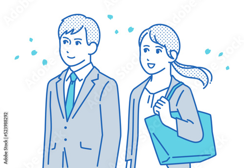 就職活動をするスーツの男女のシンプルなベクターイラスト素材