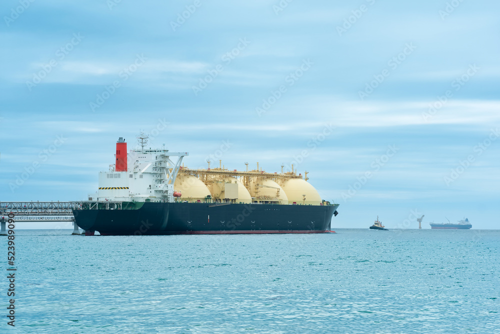 liquefied natural gas carrier vessel during loading at an LNG offshore terminal