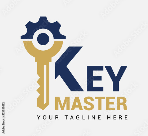 Abstract creative key duplication logo concept. Professional skilled key cutter sign.