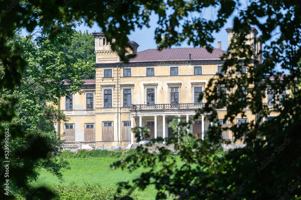 Old palace in Krzeszowice in Poland, the Potocki residence from the 19th century in park