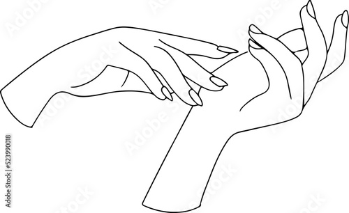 Female hands and feet. Manicure and pedicure concept. Vector Illustration in trendy outline style