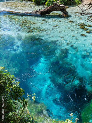 The Blue Eye spring (Syri i Kalter), a more than fifty metre deep natural pool with clear, fresh water, near Sarande in Vlore Country in southern Albania © Val Traveller