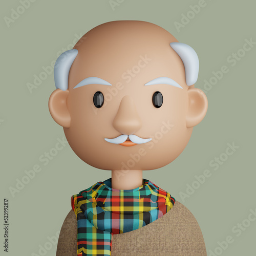 3D cartoon avatar of smiling senior man