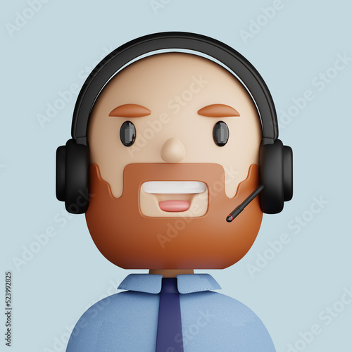 3D cartoon avatar of smiling bald man