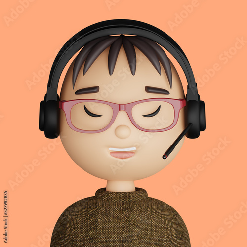 3D cartoon avatar of smiling asian man